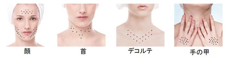 顔、首、デコルテ、手の甲